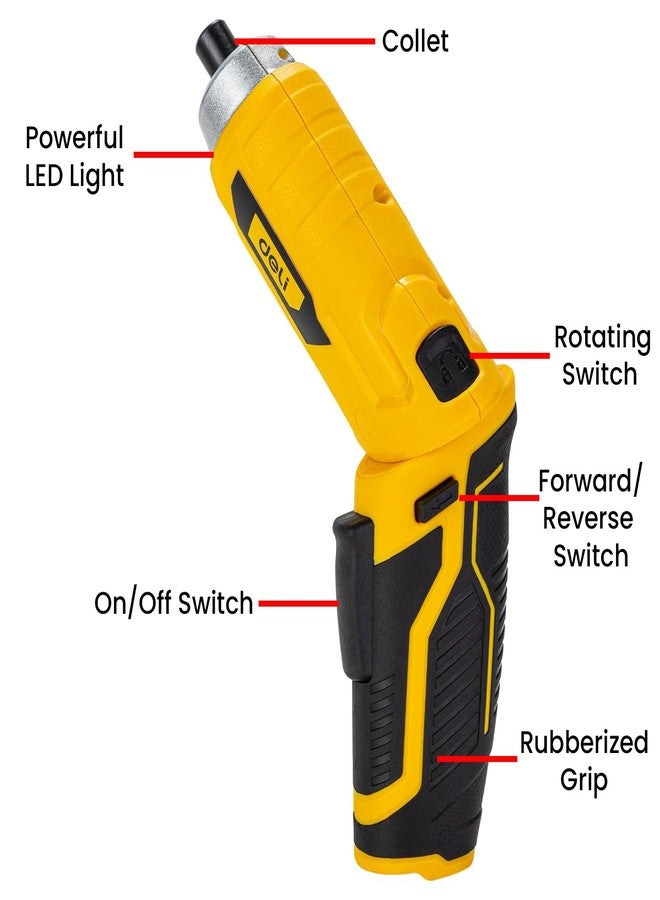 ديلي مجموعة مفكات براغي لاسلكية من ديلي DL-DP04-E2B1، 3.6 فولت، 250 دورة في الدقيقة، بطارية ليثيوم أيون 1.5 أمبير، مفك براغي قابل للعكس مع 10 رؤوس براغي، مصباح LED للعمل، عزم دوران أقصى 3.0 نيوتن متر، ظرف بدون مفتاح، للاستخدام المنزلي والتجاري. - Image 4